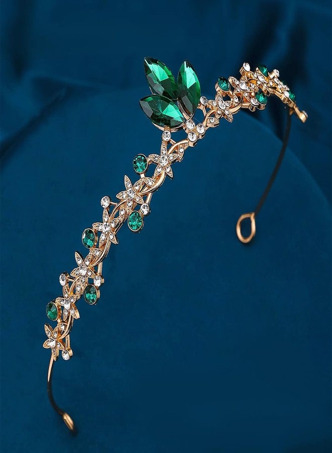 Rannyrena Gold Wedding Crystal Tiaras and Crowns for Women Rhinestone Bridal Queen Crown Princess Headpiece Hair Accessories for Birthday Wedding Pageant Party Prom (Green) - Image 5